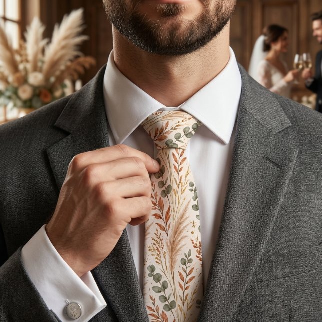  Rustic Terracotta Pampas Grass Eucalyptus  Neck Tie (Creator Uploaded)