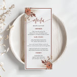 Rustic Terracotta Pampas Grass Floral Wedding Menu<br><div class="desc">Delight your guests with our Rustic Terracotta Pampas Grass Floral Wedding Menu, beautifully designed to complement your wedding theme. This menu card features elegant terracotta florals and soft pampas grass accents, creating a warm and inviting atmosphere for your reception. Each course is thoughtfully laid out with a sophisticated font, ensuring...</div>