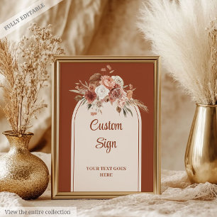 Rustic Terracotta Pampas Sage Boho Floral Wedding Poster