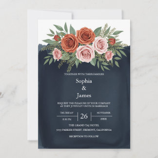 Rustic Terracotta Rose Wedding Invitation