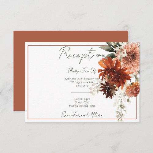 Rustic Terracotta Rust Flowers Reception Enclosure Card