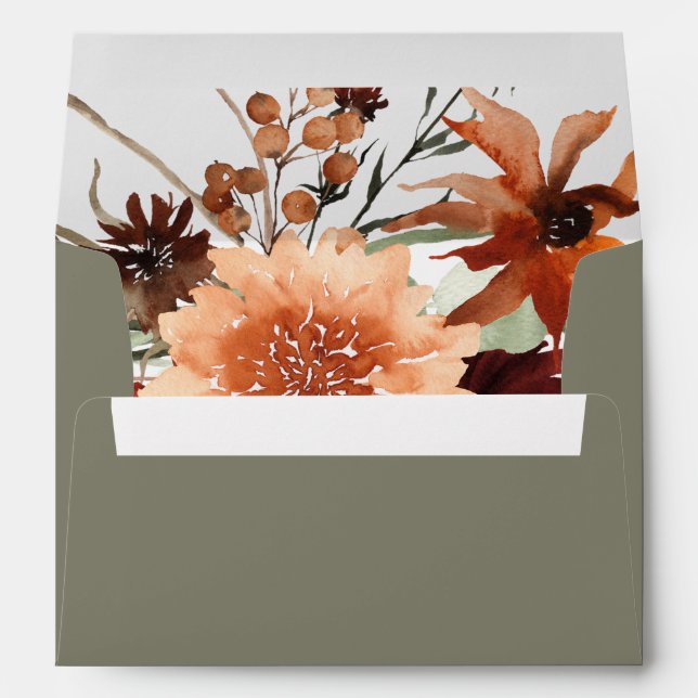Rustic Terracotta Rust Flowers Sage Green Envelope (Back (Bottom))