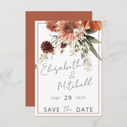 Rustic Terracotta Rust Flowers Wedding Save The Date