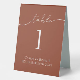 Rustic Terracotta Script Wedding Table Number Table Tent