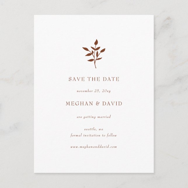 Rustic Terracotta Simple Botanical Save The Date Announcement Postcard (Front)
