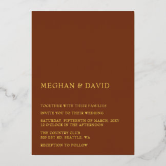 Rustic Terracotta Simple Elegant Modern Wedding Foil Invitation