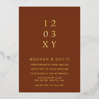 Rustic Terracotta Simple Elegant Modern Wedding Foil Invitation