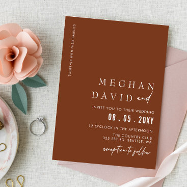 Rustic Terracotta Simple Elegant Modern Wedding Invitation