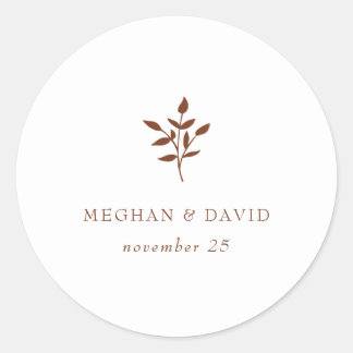 Rustic Terracotta Simple Modern Botanical Wedding Classic Round Sticker