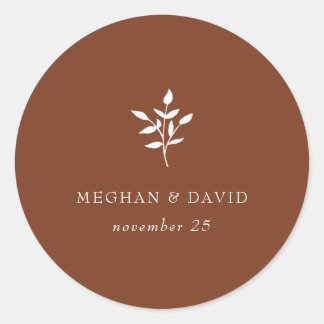 Rustic Terracotta Simple Modern Botanical Wedding Classic Round Sticker