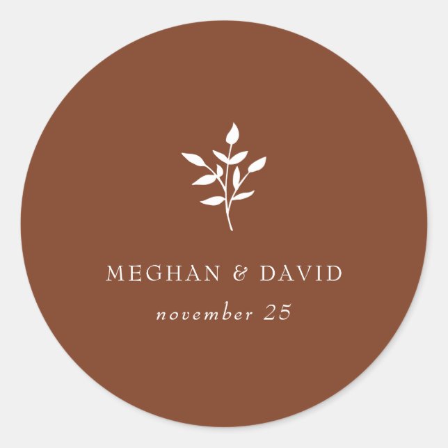 Rustic Terracotta Simple Modern Botanical Wedding Classic Round Sticker (Front)