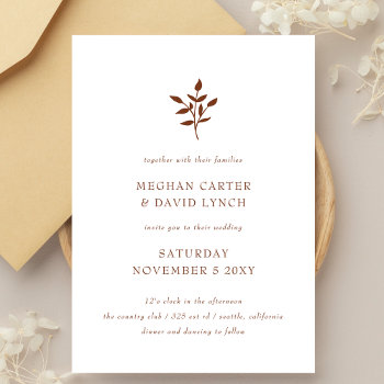 Rustic Terracotta Simple Modern Botanical Wedding Invitation by blessedwedding at Zazzle
