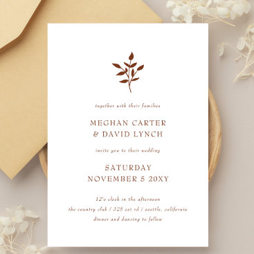 Rustic Terracotta Simple Modern Botanical Wedding Invitation