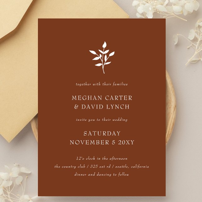 Rustic Terracotta Simple Modern Botanical Wedding Invitation (Creator Uploaded)