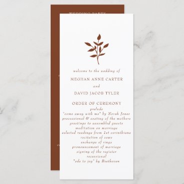 Rustic Terracotta Simple Modern Botanical Wedding Program