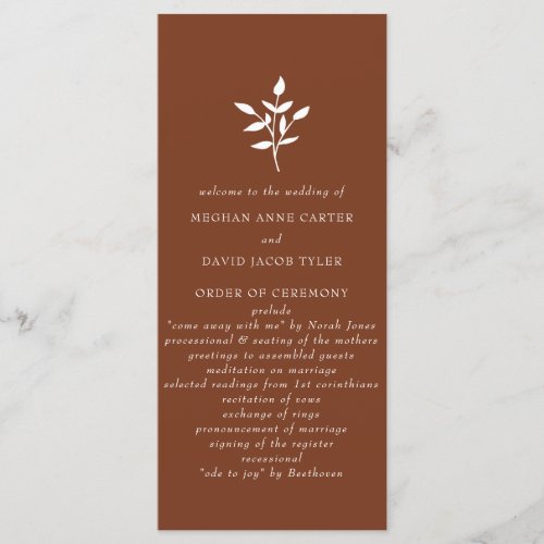 Rustic Terracotta Simple Modern Botanical Wedding Program