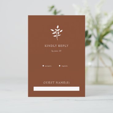 Rustic Terracotta Simple Modern Botanical Wedding RSVP Card