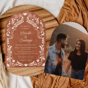 Rustic Terracotta Spanish Photo Arch Wedding Invitation