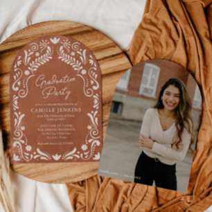 Rustic Terracotta Talavera Photo Graduation Invitation