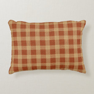 Rustic Terracotta & Tan Plaid Farmhouse Check  Accent Pillow