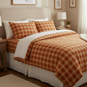 Rustic Terracotta & Tan Plaid Farmhouse Check Duvet Cover