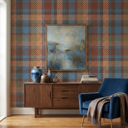 Rustic Terracotta Tartan Plaid Wallpaper Pattern