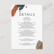 Rustic Terracotta Teal Abstract Modern Wedding Enclosure Card