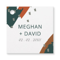 Rustic Terracotta Teal Abstract Modern Wedding Favor Tags