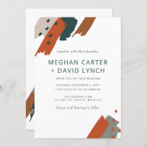 Rustic Terracotta Teal Abstract Modern Wedding Invitation