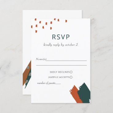 Rustic Terracotta Teal Abstract Modern Wedding RSVP Card
