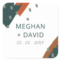 Rustic Terracotta Teal Abstract Modern Wedding Square Sticker