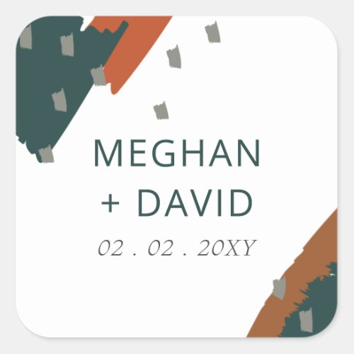 Rustic Terracotta Teal Abstract Modern Wedding Square Sticker