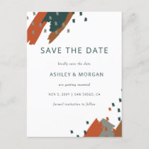 Rustic Terracotta Teal Abstract Save the Date Anno Announcement Postcard