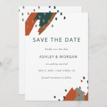 Rustic Terracotta Teal Abstract Save the Date Announcement