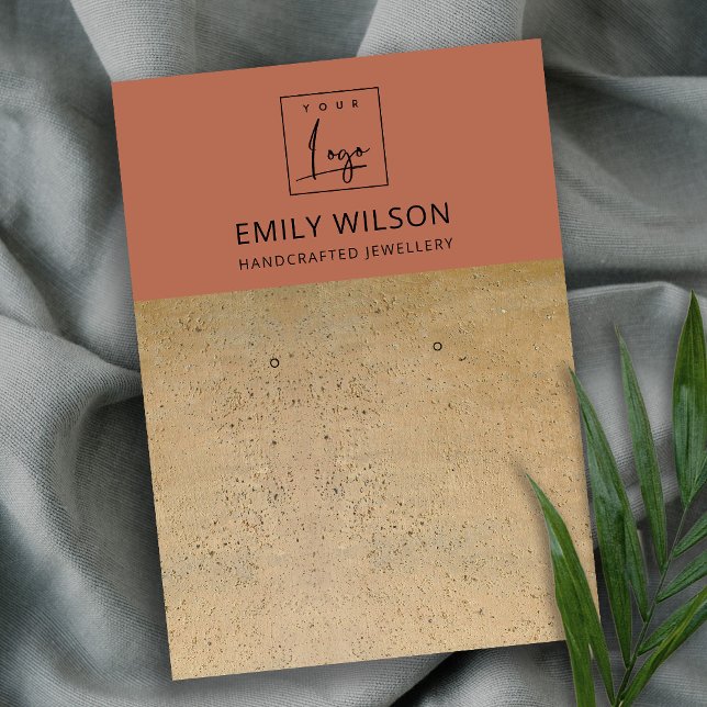 RUSTIC TERRACOTTA TEXTURE LOGO EARRING DISPLAY BUSINESS CARD (Creator Uploaded)