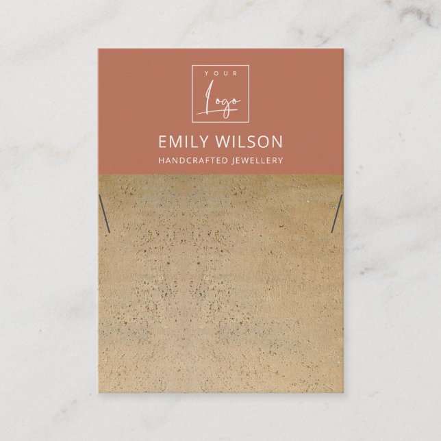 RUSTIC TERRACOTTA TEXTURE LOGO NECKLACE DISPLAY BUSINESS CARD (Front)