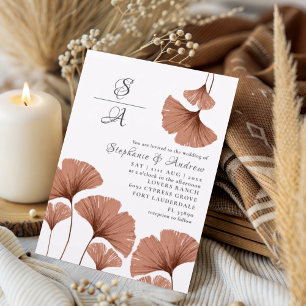 Rustic Terracotta Watercolor foliage Wedding Invitation
