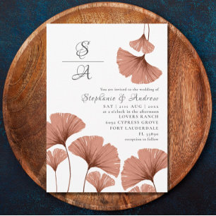 Rustic Terracotta Watercolor Ginkgo Wedding Invitation