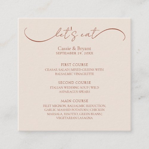 Rustic Terracotta Wedding Menu Enclosure Card