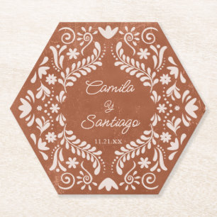 Rustic Terracotta Wedding Paper Coaster
