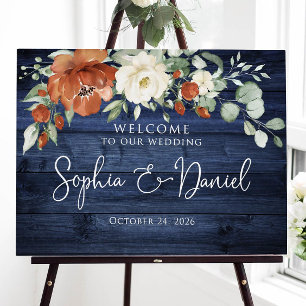 Rustic Terracotta Wedding Welcome Sign Blue Orange