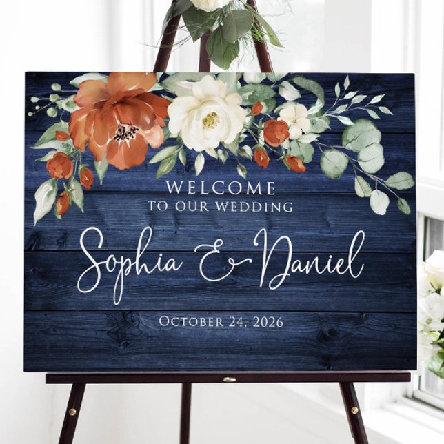 Rustic Terracotta Wedding Welcome Sign Blue Orange (Creator Uploaded)