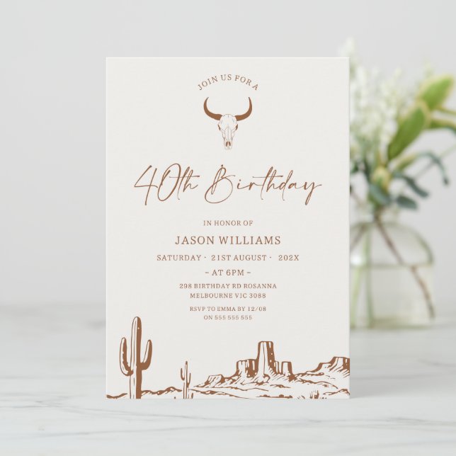 Rustic Terracotta Western 40th Birthday Invitation (Standing Front)