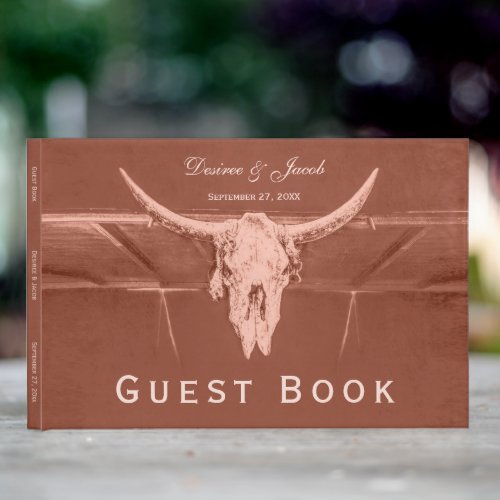 Rustic Terracotta Western Bull Cow Skull Guest Book