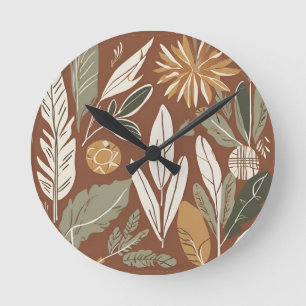Rustic Terracotta Wildflower Boho Eclectic Design Round Clock