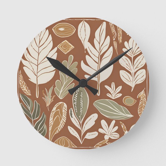 Rustic Terracotta Wildflower Boho Eclectic Design Round Clock (Front)