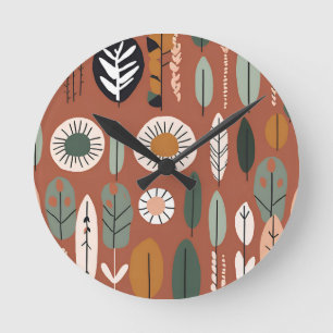 Rustic Terracotta Wildflower Boho Eclectic Design Round Clock