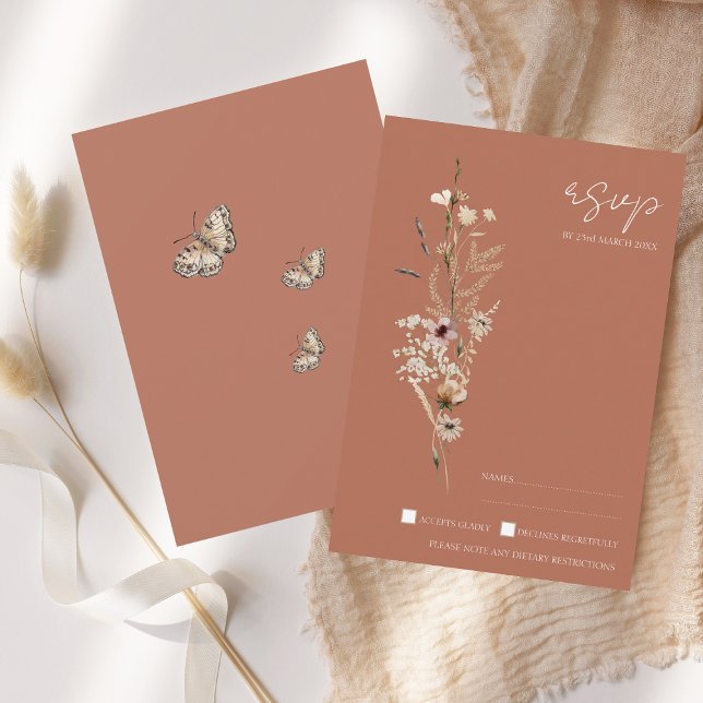 Rustic Terracotta Wildflower Fall Wedding RSVP (Creator Uploaded)