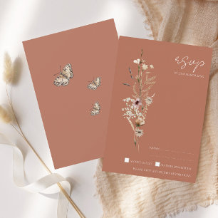 Rustic Terracotta Wildflower Fall Wedding RSVP Card