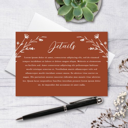 Rustic Terracotta Wildflower Wedding Details Enclosure Card